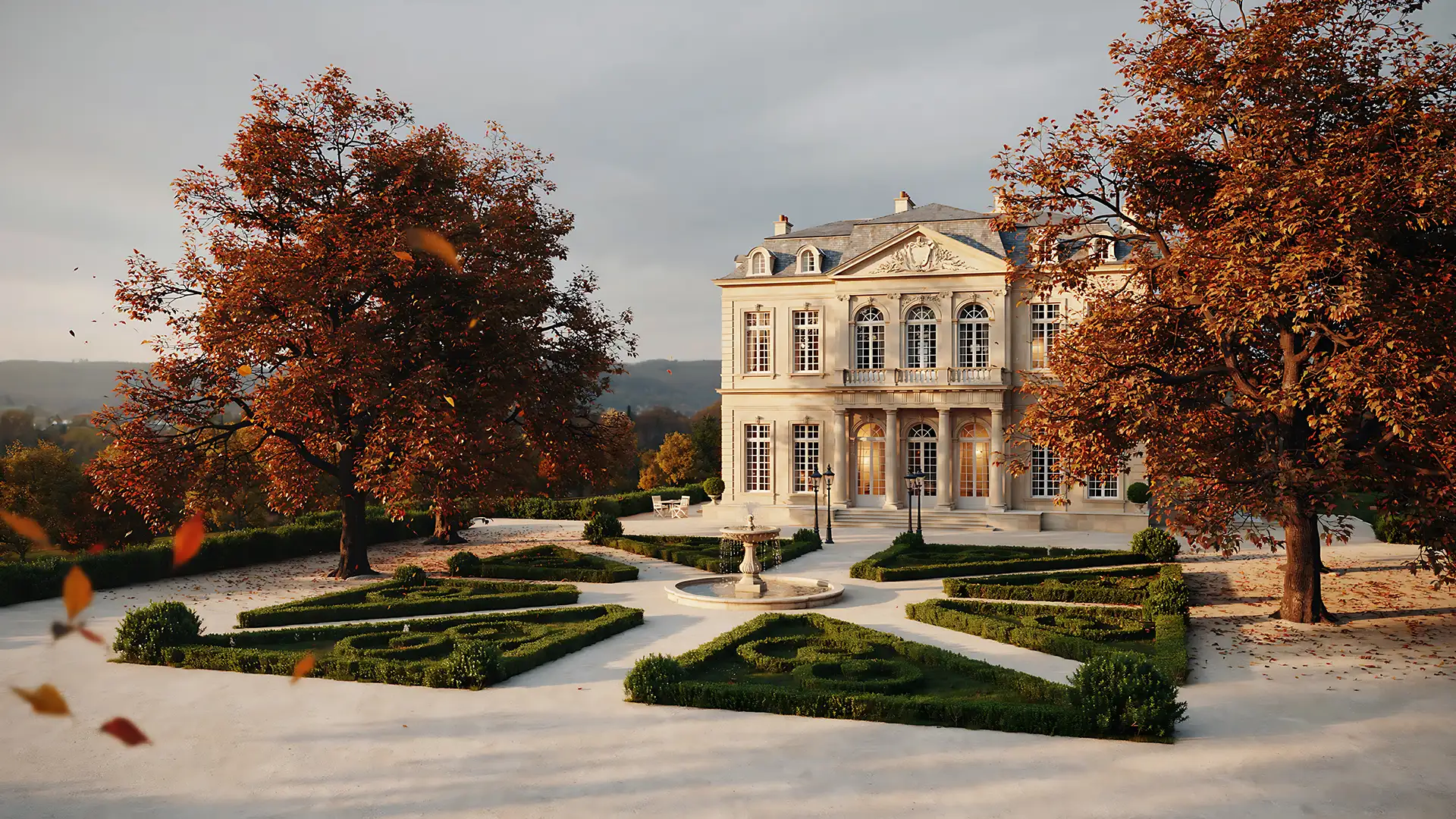 Villa classica con fontana e giardino dotata di impianto antizanzare